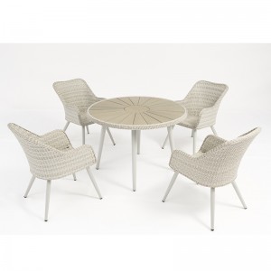 Rattan udendørs møbler af aluminium, rundbord med 4 stole